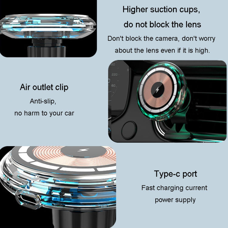 For iPhone Magsafe Magnetic Car Wireless Charger Phone Holder Light Emitting Wireless Charger, Style: Ice Blue Breathe Light
