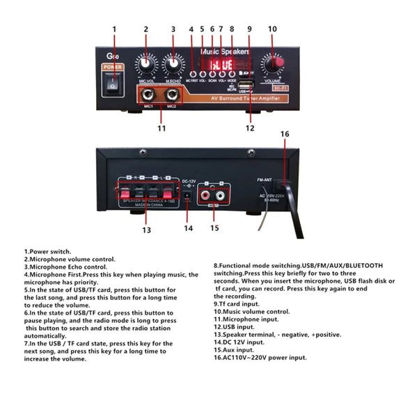 Bluetooth Built-in Recording Microphone USB Flash Drive Digital Dual-purpose Power Amplifier(EU Plug 220V)