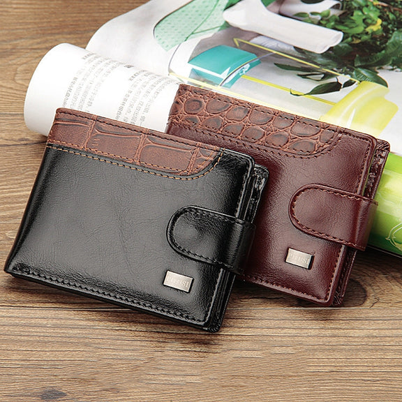 Baellerry M1078 Splicing Leather Casual Men Wallet With Buckle Multi-Card Slot Coin Purse(Brown)