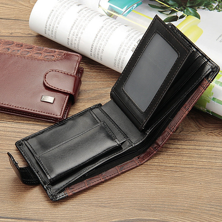Baellerry M1078 Splicing Leather Casual Men Wallet With Buckle Multi-Card Slot Coin Purse(Brown)