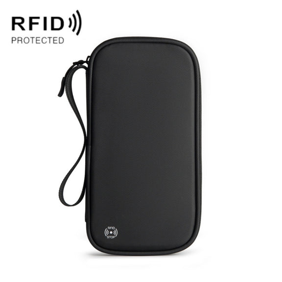 RFID Anti-Theft Certificate Storage Package Oxford Cloth Handheld Travel Passport Card Bag(Black)