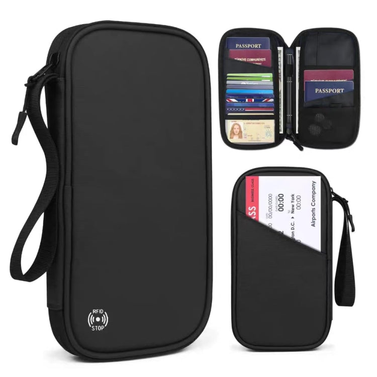 RFID Anti-Theft Certificate Storage Package Oxford Cloth Handheld Travel Passport Card Bag(Black)