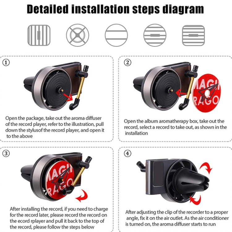 Gramophone+3pcs Refill Aroma Car Aroma Diffuser Air Vent Rotating Retro Gramophone Fragrance Diffuser Ornament