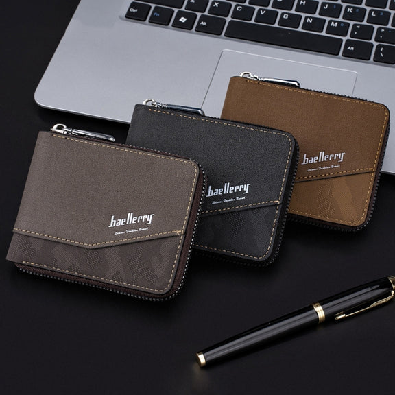 Baellerry D5106 RFID Anti-theft Retro Zipper Wallet Spliced Short Coin Purse(Black)