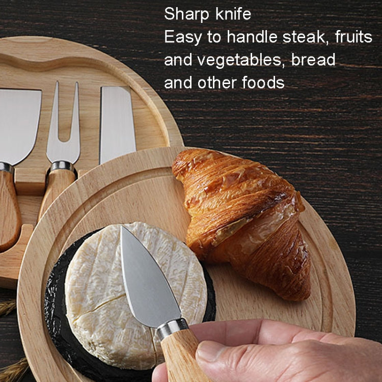 4pcs /Set Round Oak Box Cheese Knife Spatula Stainless Steel Cheese Tools Cutlery, Color: Gold