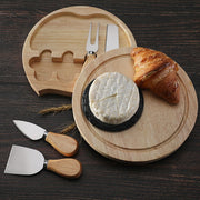 4pcs /Set Round Oak Box Cheese Knife Spatula Stainless Steel Cheese Tools Cutlery, Color: Gold