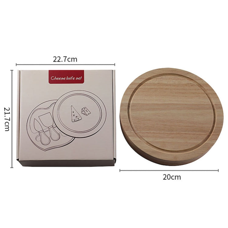 4pcs /Set Round Oak Box Cheese Knife Spatula Stainless Steel Cheese Tools Cutlery, Color: Gold