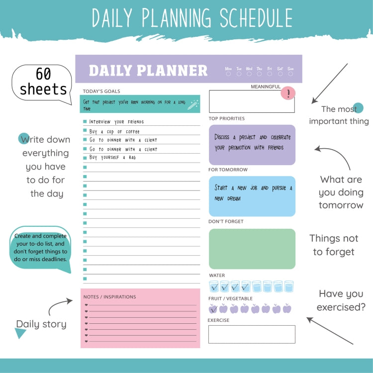 60pages /Book Weekly Planning Note Pad Schedule Time Management Planning Notebook(Jh002)