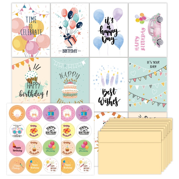 24pcs /Set Happy Birthday Greeting Card With Envelopes And Stickers Set(KP002)