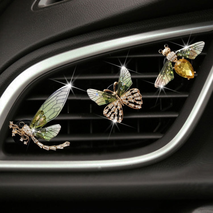 3pcs/set Metal Butterfly Dragonfly Bee Car Air Vent Aromatherapy Decorative Clip(Green)