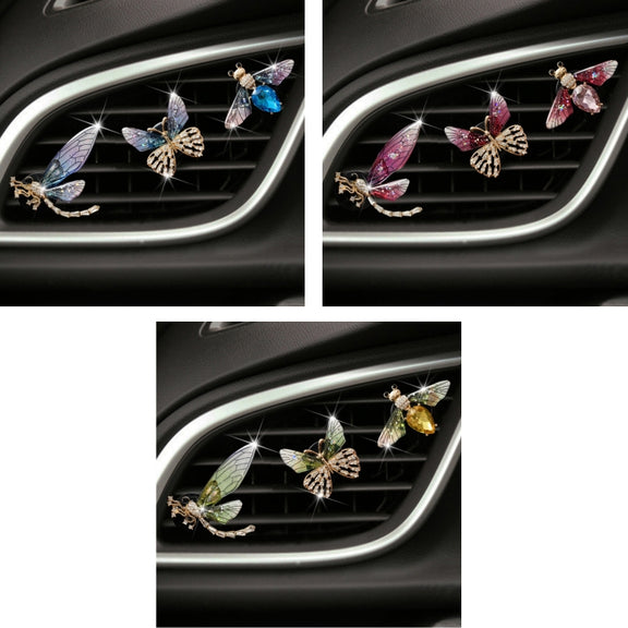 3pcs/set Metal Butterfly Dragonfly Bee Car Air Vent Aromatherapy Decorative Clip(Green)