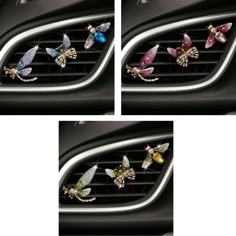 3pcs/set Metal Butterfly Dragonfly Bee Car Air Vent Aromatherapy Decorative Clip(Rose Red)