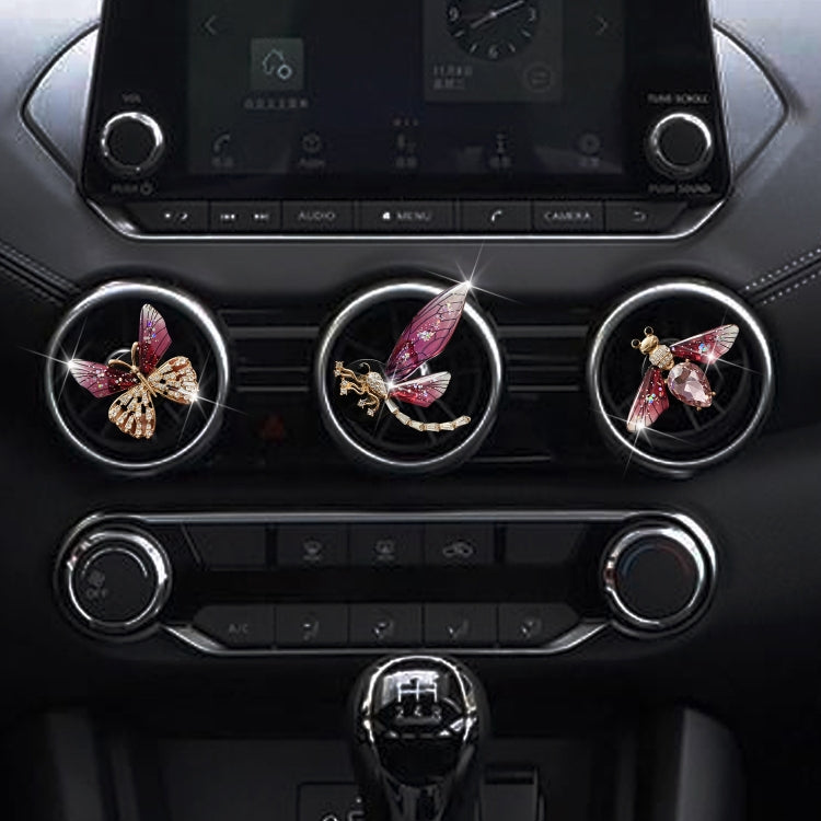 3pcs/set Metal Butterfly Dragonfly Bee Car Air Vent Aromatherapy Decorative Clip(Rose Red)