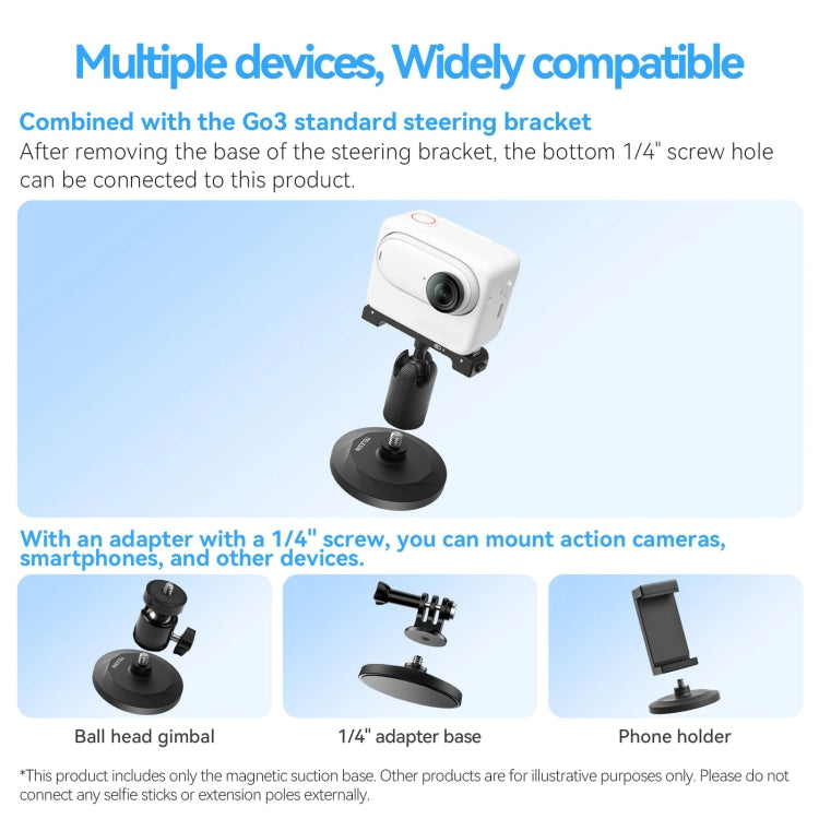 TELESIN Magnetic Base With 1/4 Inch Interface for DJI Pocket 3 / Insta360 Camera & Smart Phones Without Suction Cup Base