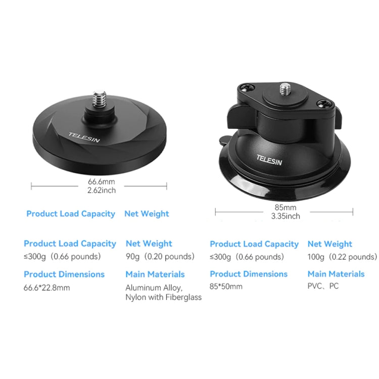TELESIN Magnetic Base With 1/4 Inch Interface for DJI Pocket 3 / Insta360 Camera & Smart Phones Without Suction Cup Base