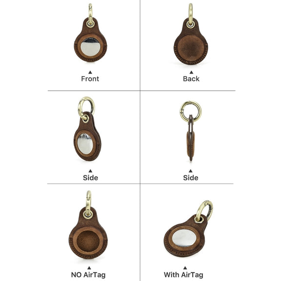 For Airtag CONTACTS FAMILY CF1139 First-layer Cowhide Tracker Protective Case Pet Locator Leather Case(Brown)