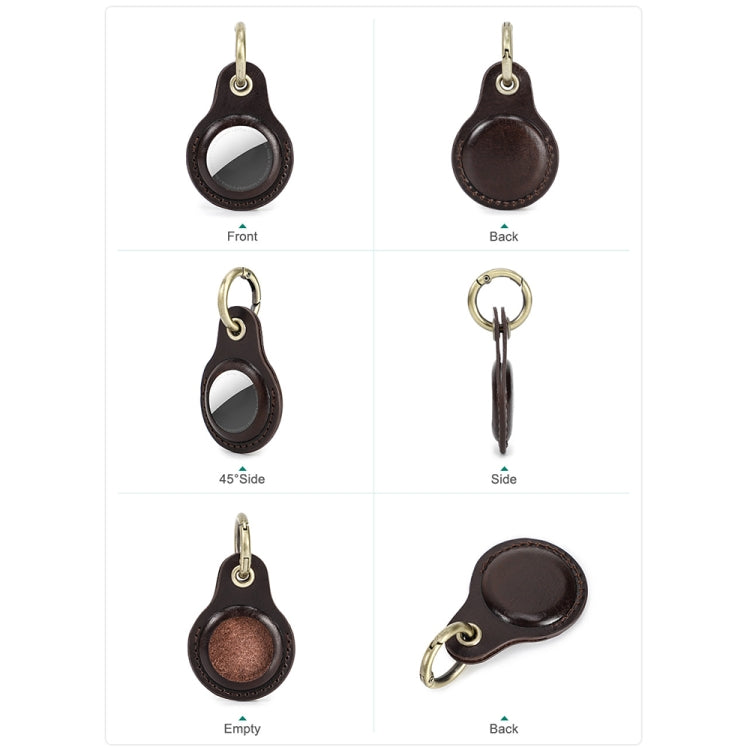 For Airtag CONTACTS FAMILY CF1139 First-layer Cowhide Tracker Protective Case Pet Locator Leather Case(Dark Brown)