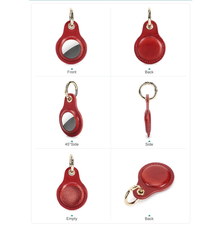 For Airtag CONTACTS FAMILY CF1139 First-layer Cowhide Tracker Protective Case Pet Locator Leather Case(Red)