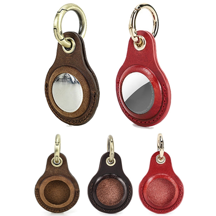 For Airtag CONTACTS FAMILY CF1139 First-layer Cowhide Tracker Protective Case Pet Locator Leather Case(Brown)