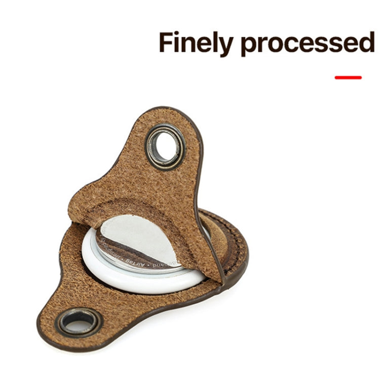 For Airtag CONTACTS FAMILY CF1139 First-layer Cowhide Tracker Protective Case Pet Locator Leather Case(Brown)