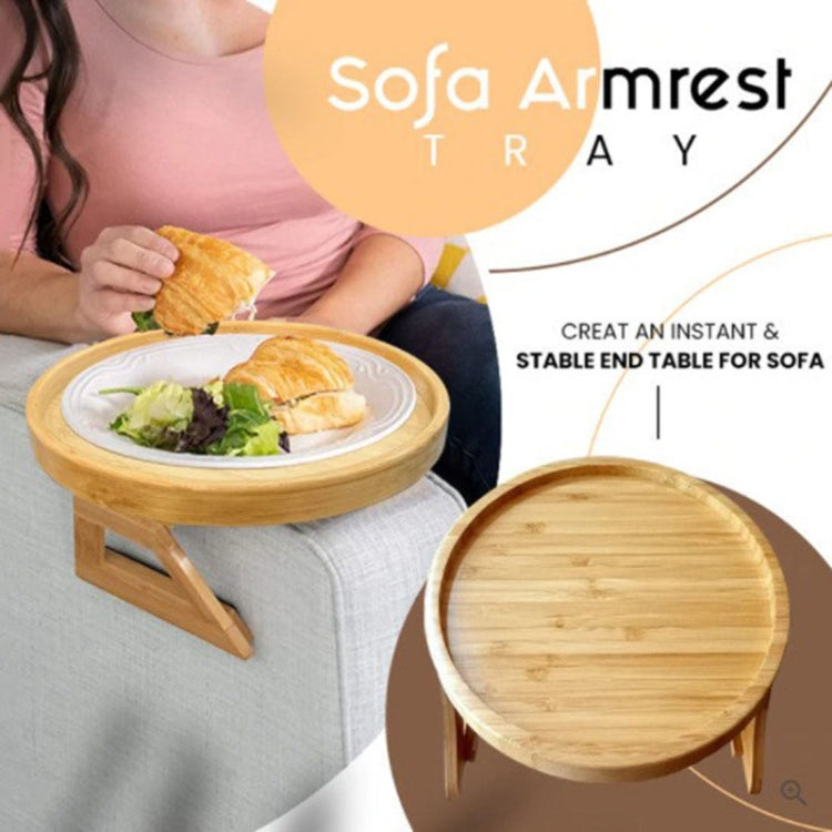 25cm Foldable Sofa Round Tray Home Couch Armrest Pallet, Style: Pine Wood