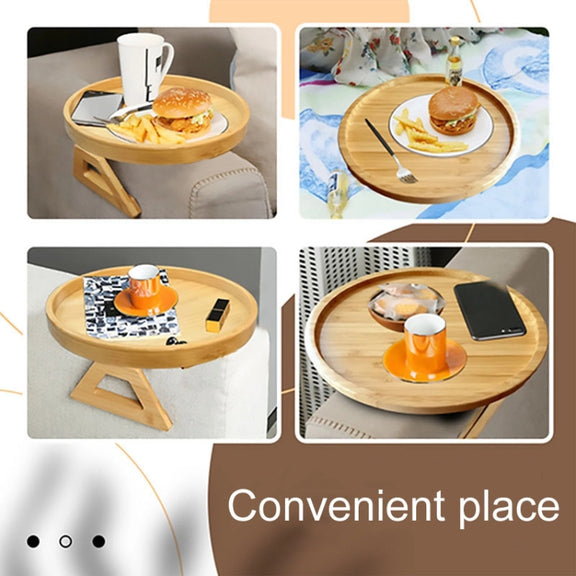 25cm Foldable Sofa Round Tray Home Couch Armrest Pallet, Style: Bamboo