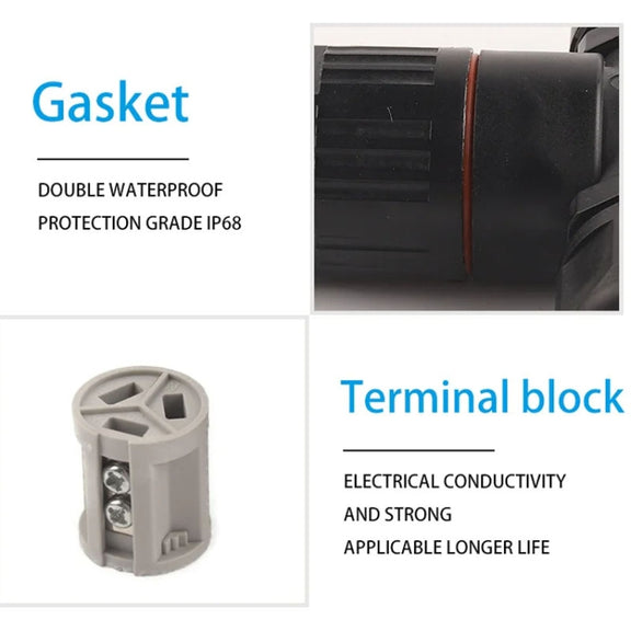 Outdoor T-Wire Terminal Block Three Pole Male And Female Docking Water-resistant Connector(Black)