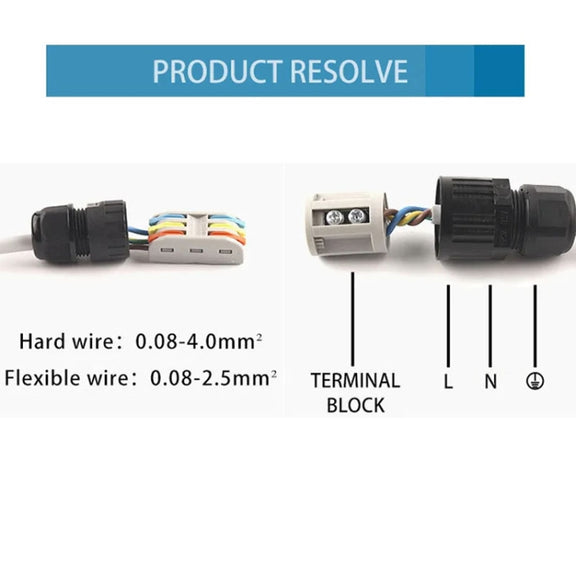 Outdoor T-Wire Terminal Block Three Pole Male And Female Docking Water-resistant Connector(Black)