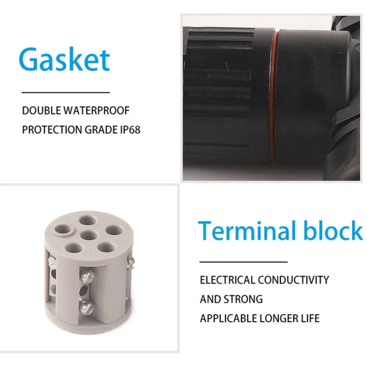 Outdoor T-Wire Terminal Block Five Pole Male And Female Docking Water-resistant Connector(Black)