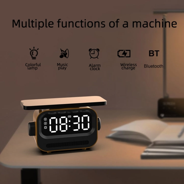 15W 3-In-1 Ambient Light Digital Display Clock Bluetooth Speaker Magnetic Wireless Charger(White)