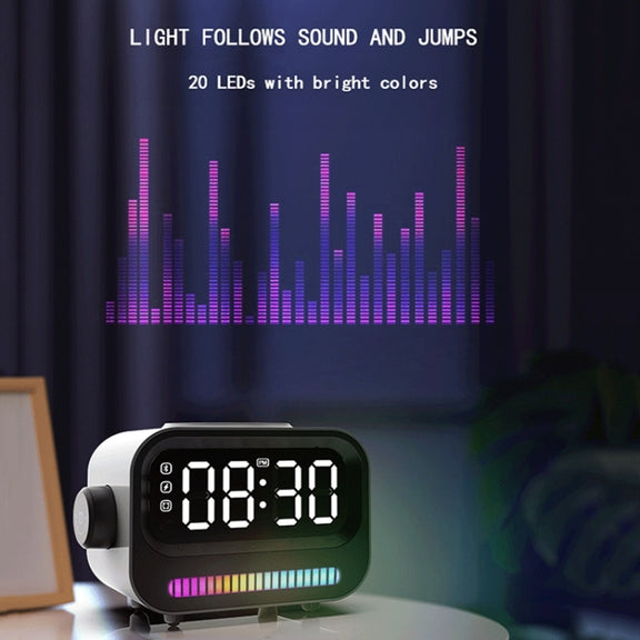 15W 3-In-1 Ambient Light Digital Display Clock Bluetooth Speaker Magnetic Wireless Charger(White)