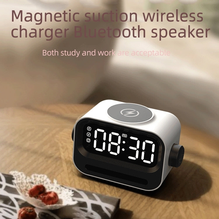 15W 3-In-1 Ambient Light Digital Display Clock Bluetooth Speaker Magnetic Wireless Charger(White)