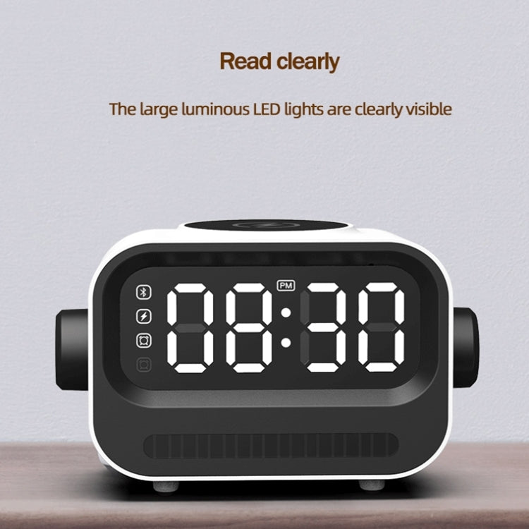15W 3-In-1 Ambient Light Digital Display Clock Bluetooth Speaker Magnetic Wireless Charger(White)