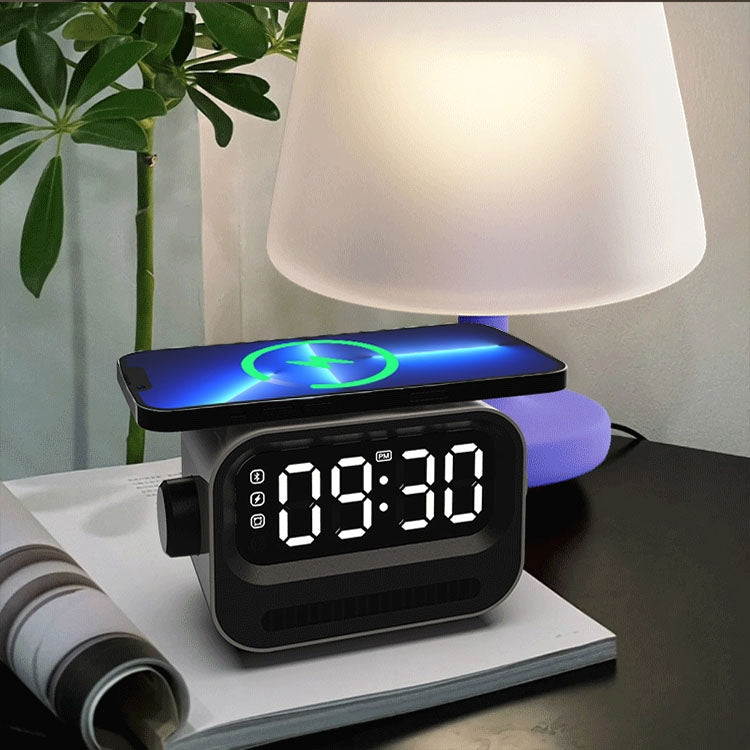 15W 3-In-1 Ambient Light Digital Display Clock Bluetooth Speaker Magnetic Wireless Charger(White)