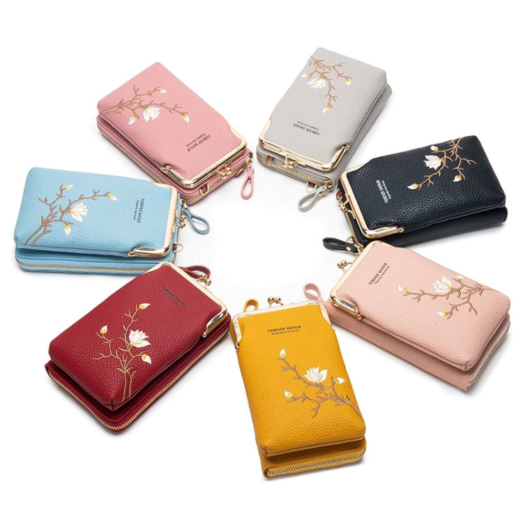 Mini Embroidered Single-shoulder Phone Bag Crossbody Long Ladies Wallet, Color: Gray