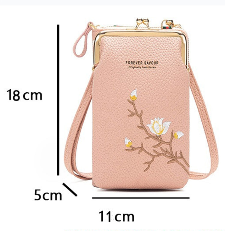 Mini Embroidered Single-shoulder Phone Bag Crossbody Long Ladies Wallet, Color: Gray