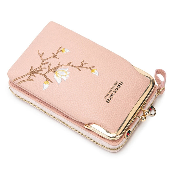 Mini Embroidered Single-shoulder Phone Bag Crossbody Long Ladies Wallet, Color: Gray