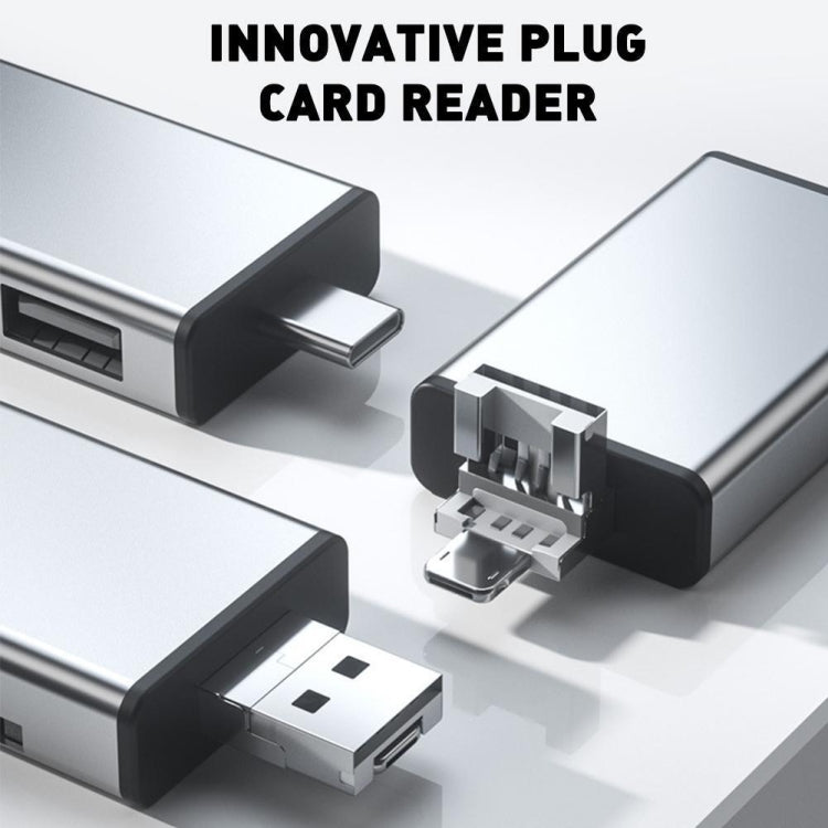 7 in 1 OTG SD Card Reader USB Type-C Adapter TF SD SIM PIN Storage Box(Black)