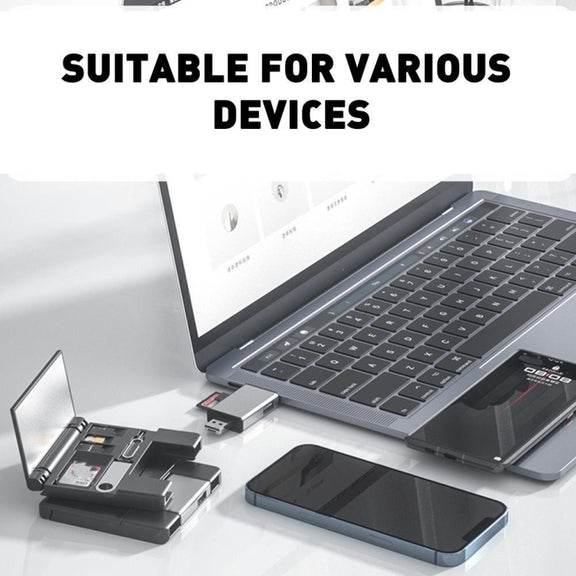 7 in 1 OTG SD Card Reader USB Type-C Adapter TF SD SIM PIN Storage Box(Black)