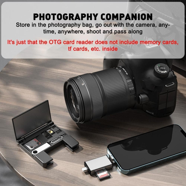 7 in 1 OTG SD Card Reader USB Type-C Adapter TF SD SIM PIN Storage Box(Black)
