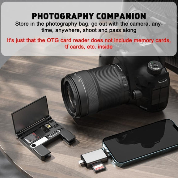 7 in 1 OTG SD Card Reader USB Type-C Adapter TF SD SIM PIN Storage Box(Black)
