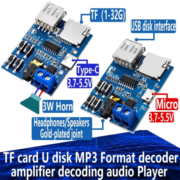 MP3 Lossless Decoder Board Decoder TF Card USB Flash Drive MP3 Decoding Player Module With Amplifier, Interface: Micro