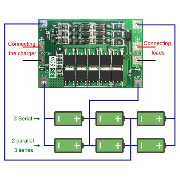 3S 11.1V 12.6V 60A 18650 Li-Ion Battery Charger Protection Board(Enhanced)