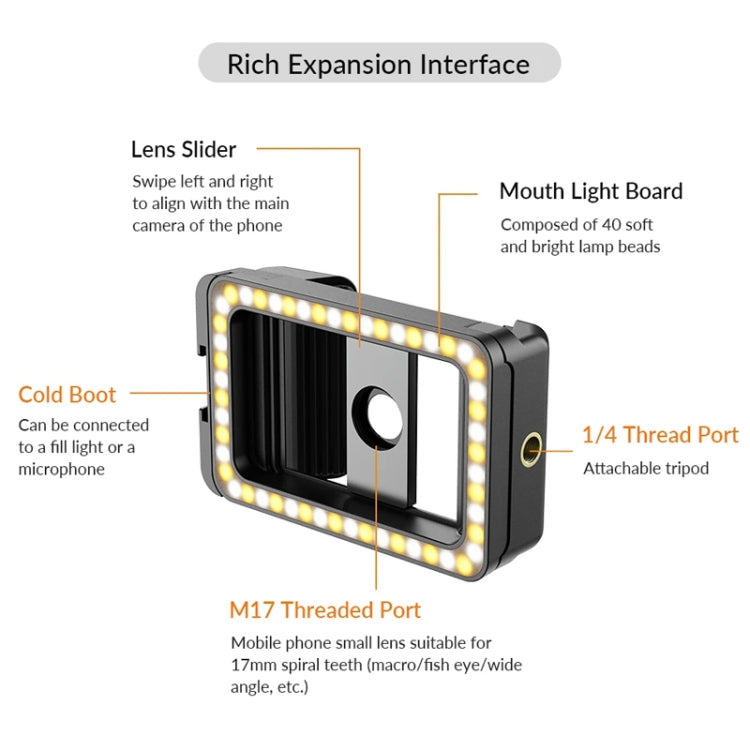 APEXEL  Multifunctional Fill Light Phone Clip With 1/4 Inch & M17 M37 Thread Tnterface APL-FL.23