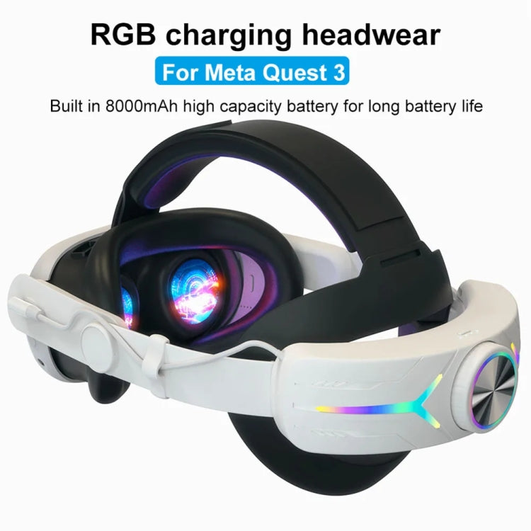 For Meta Quest 3 USB Rechargeable RGB Lighting Effect Adjustable Foldable Headset(Black)