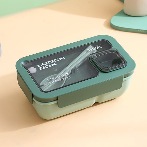Rectangle Microwaveable Lunch Box Hermetic Bento Box with Spoon Chopsticks(Green)