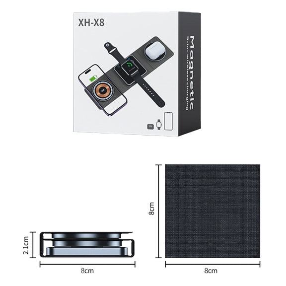 XH-X8 15W 3-in-1 MagSafe Foldable Mini Magnetic Mobile Phone Earphone Watch Wireless Charger(Black)