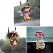 Car Cartoon Duck Rear View Mirror Interior Pendant(Pink Guitar Duck)