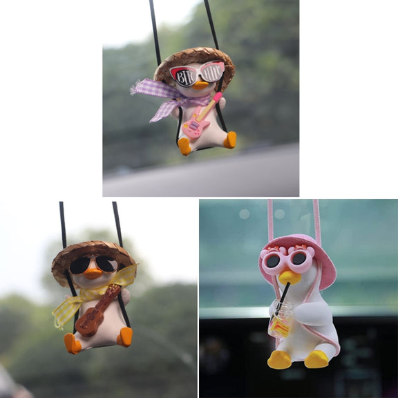 Car Cartoon Duck Rear View Mirror Interior Pendant(Pink Guitar Duck)