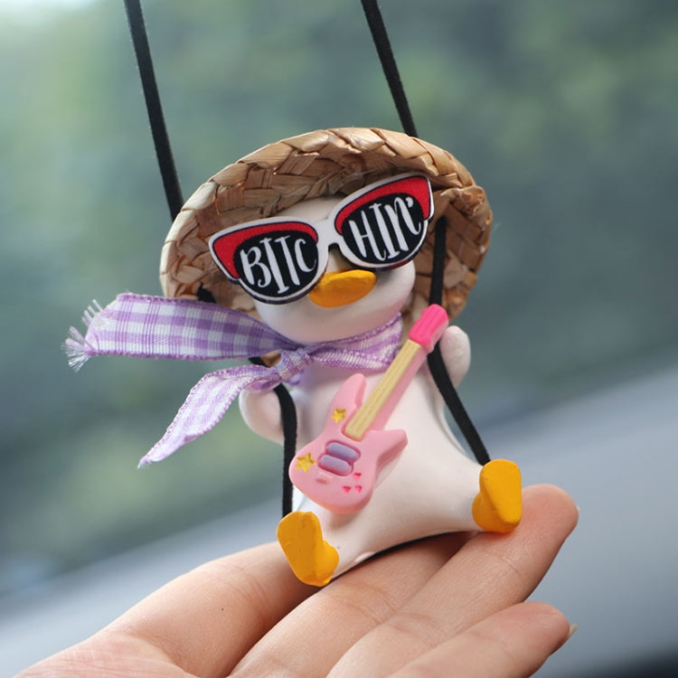 Car Cartoon Duck Rear View Mirror Interior Pendant(Pink Guitar Duck)